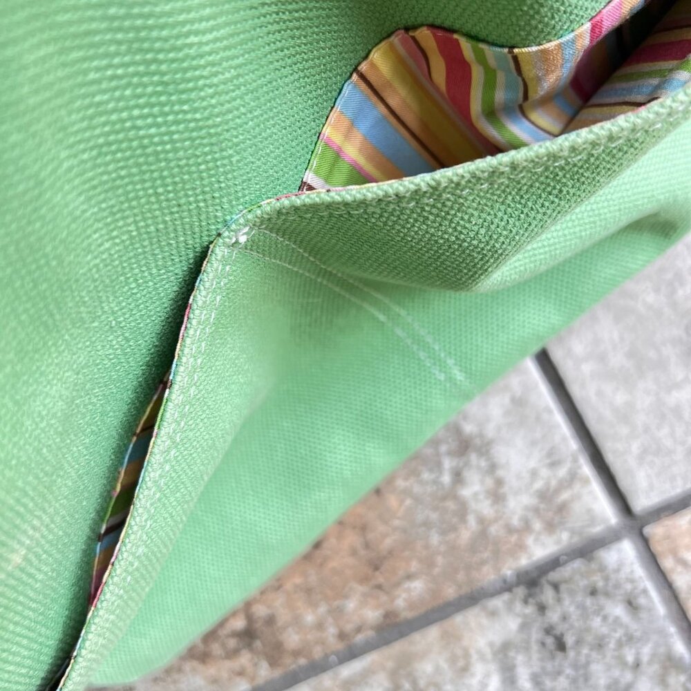 Fossil Mint Green Canvas Tote Bag Brown Leather Accents Key Striped Lining 75082 - Picture 9 of 15